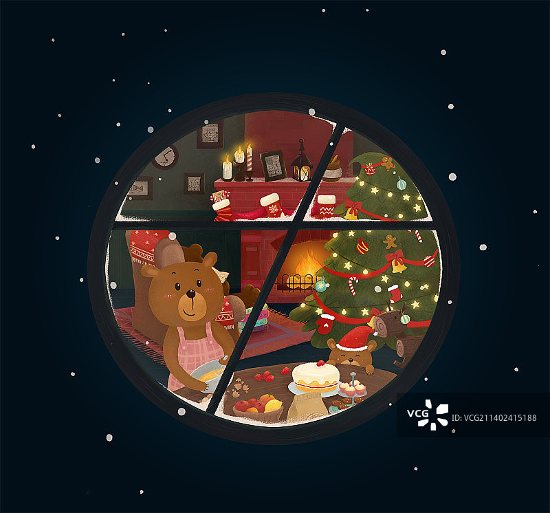 熊一家的圣诞夜图片素材