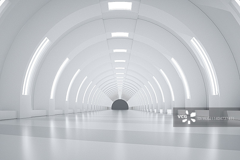 白色拱形隧道三维空间背景图形 走廊 简约大气图片素材
