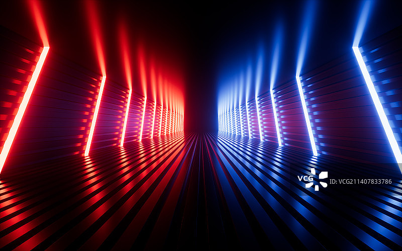 霓虹光线隧道背景3D渲染图片素材