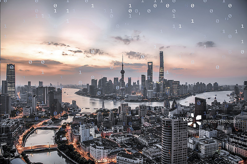 上海市城市建筑风光大数据概念图片素材