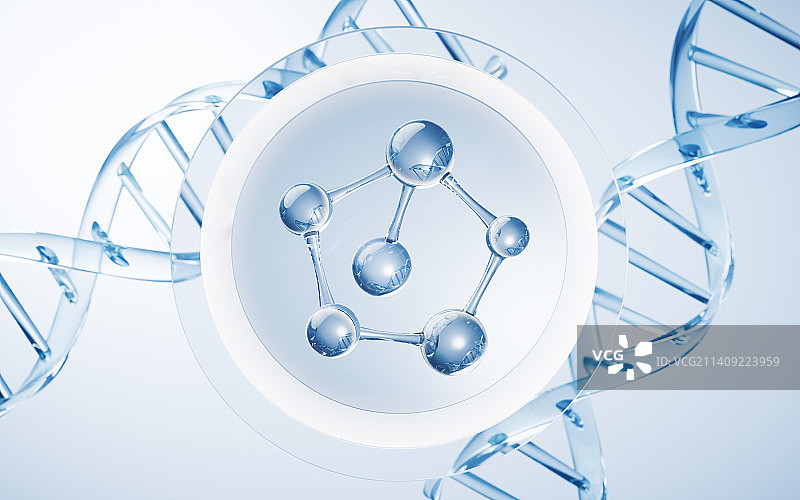透明分子与DNA背景3D渲染图片素材