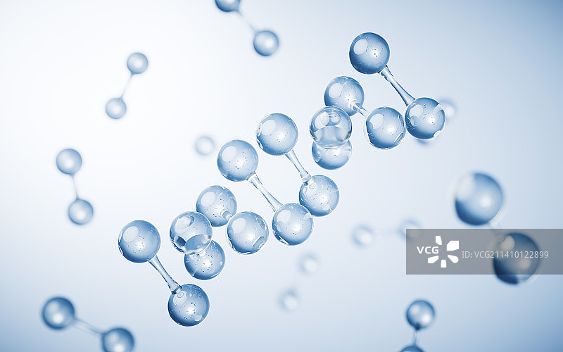 透明分子与蓝色背景3D渲染图片素材