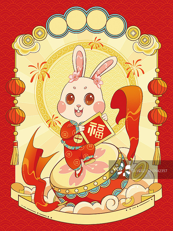 春节兔子ip国潮风喜庆插画图片素材
