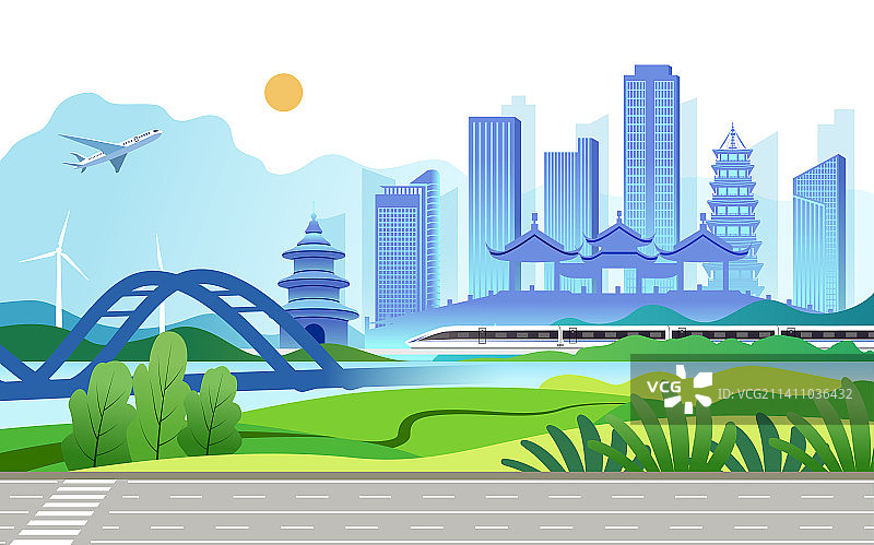 中国江苏扬州市城市景观剪纸风矢量插画图片素材