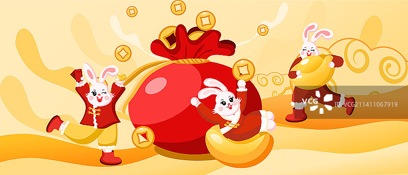 卡通2023春节新年兔年中国风矢量插画图片素材