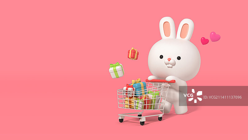 可爱的3D渲染兔子角色购物活动图片素材