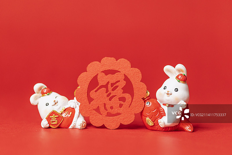福字创意兔年春节红色背景图片素材
