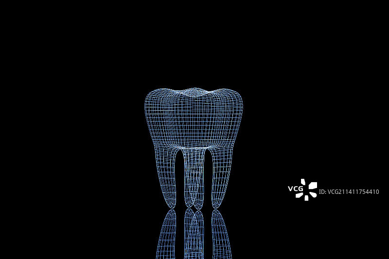 3D渲染黑色地面一颗种植牙 抽象线框图片素材