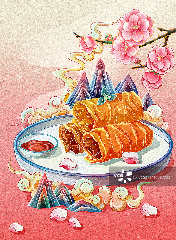 中国风广式早茶美食小吃春卷图片素材
