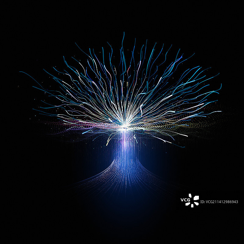 三维粒子线条构成科技树，抽象科技概念背景图片素材