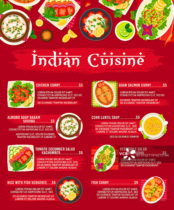 印度菜菜单页面设计模板图片素材
