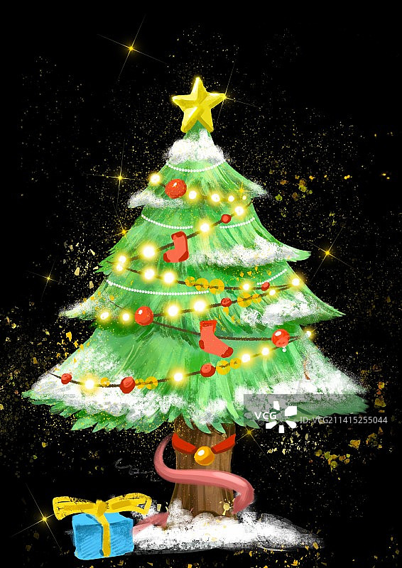 黑色背景下的圣诞树图片素材