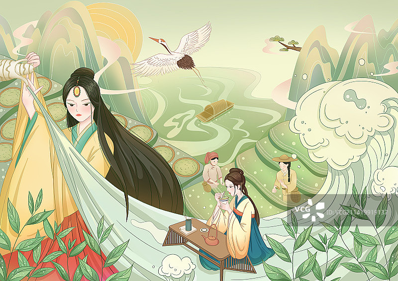 新中式茶叶包装插画图片素材