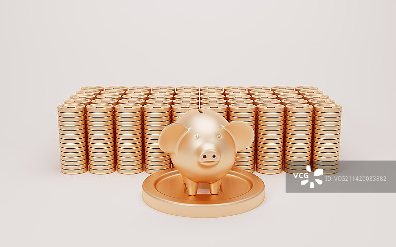 金币与卡通储猪罐3D渲染图片素材