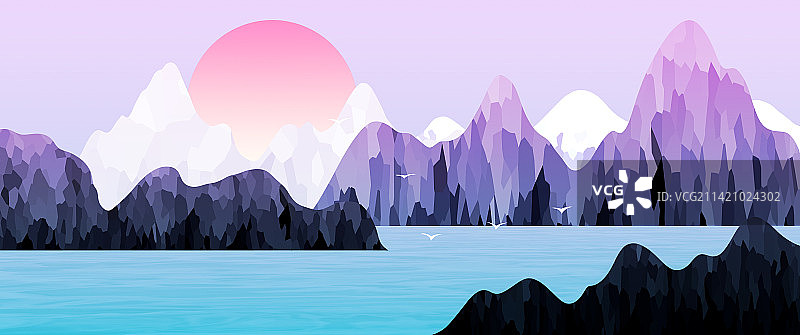新中式北极冰山现代抽象风格山水风景插画图片素材