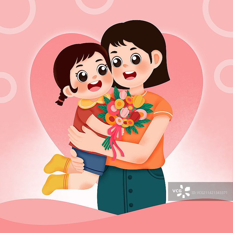 妇女节，母亲节，孩子送花给母亲，抱着孩子图片素材
