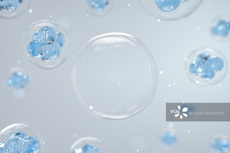 3D渲染微观分子和水气泡 化妆品广告背景图片素材