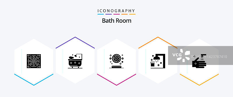 浴室25字形图标包包括水龙头图片素材
