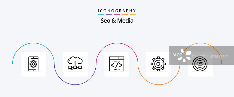 Seo和媒体行5图标包包括页面图片素材