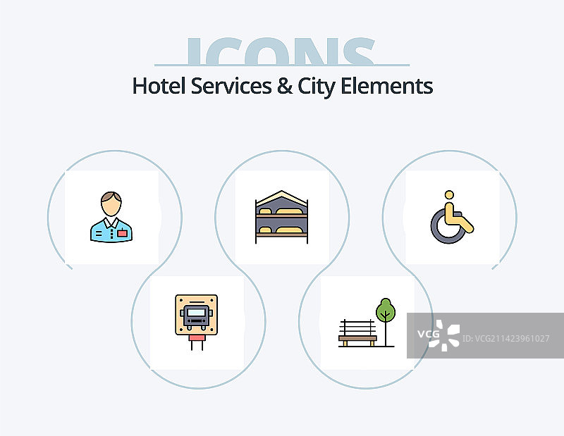 酒店服务与城市元素线条充满图标图片素材