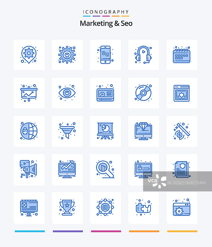 创意营销和seo等25个蓝色图标包图片素材