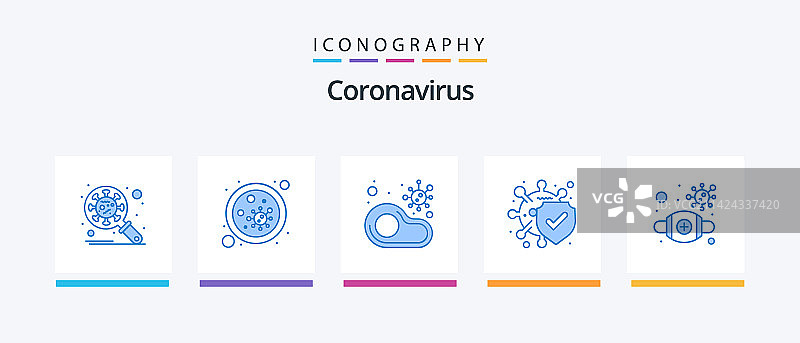 冠状病毒蓝色5图标包包括流感图片素材