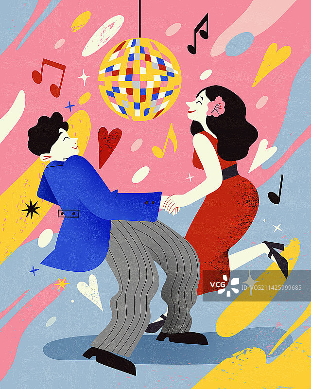 情侣日常互动插画 派对上欢乐舞蹈的情侣图片素材