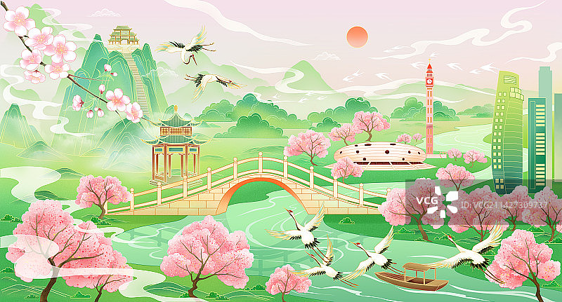 春天户外美丽的桃花林图片素材