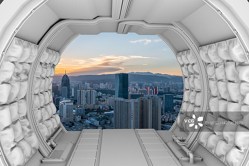 科技隧道空间远眺西宁城市建筑风光图片素材