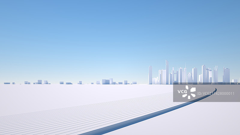 3D渲染城市天际线与道路广场图片素材