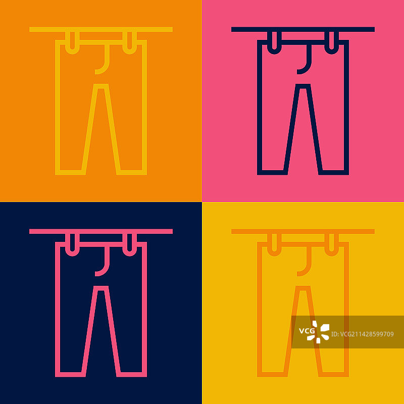 波普艺术线晾晒衣服图标隔离在颜色上图片素材