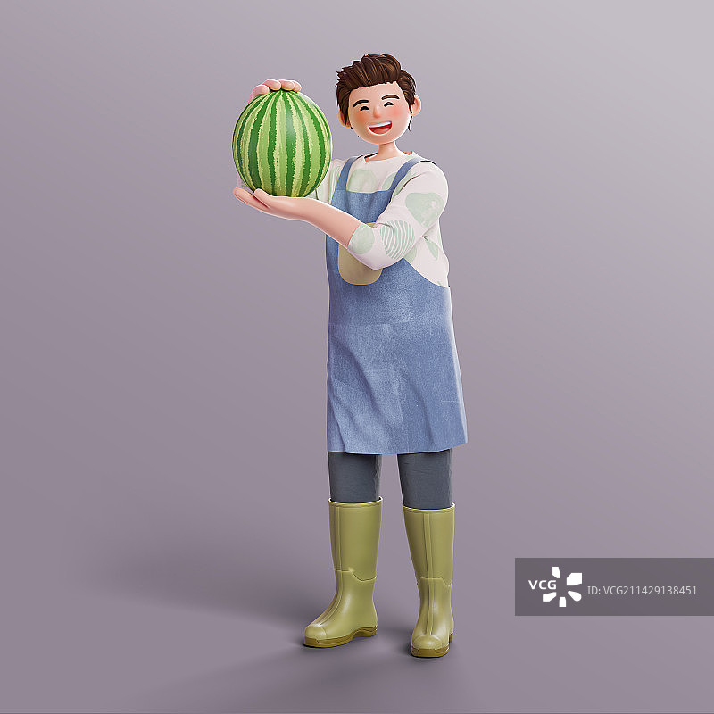 3D渲染卡通男性农夫形象插画图片素材