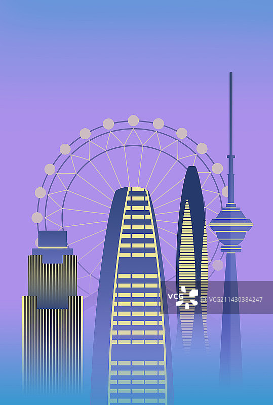 天津环球金融中心及城市地标剪影图片素材