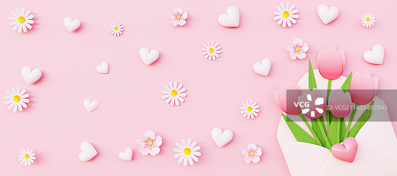 3D立体粉色郁金香花朵插画图片素材