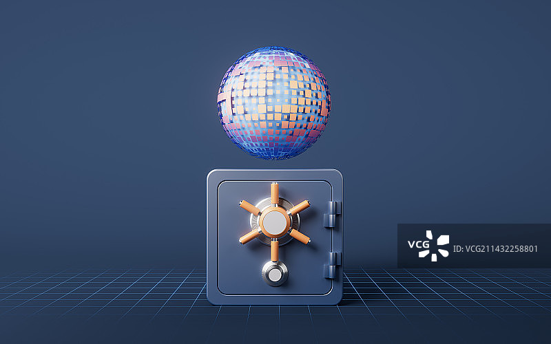 保险箱与数字球体3D渲染图片素材