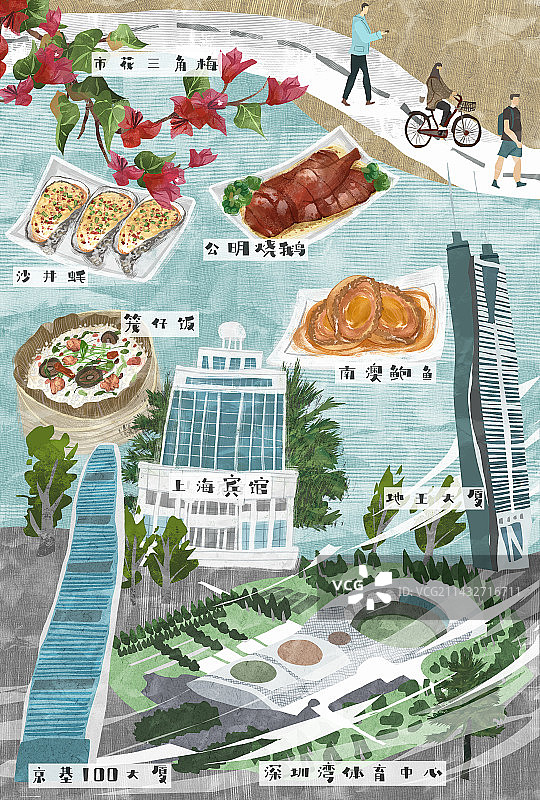 深圳城市建筑人文美食插画图片素材