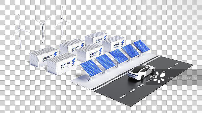 3D电动新能源车充电站微场景图片素材