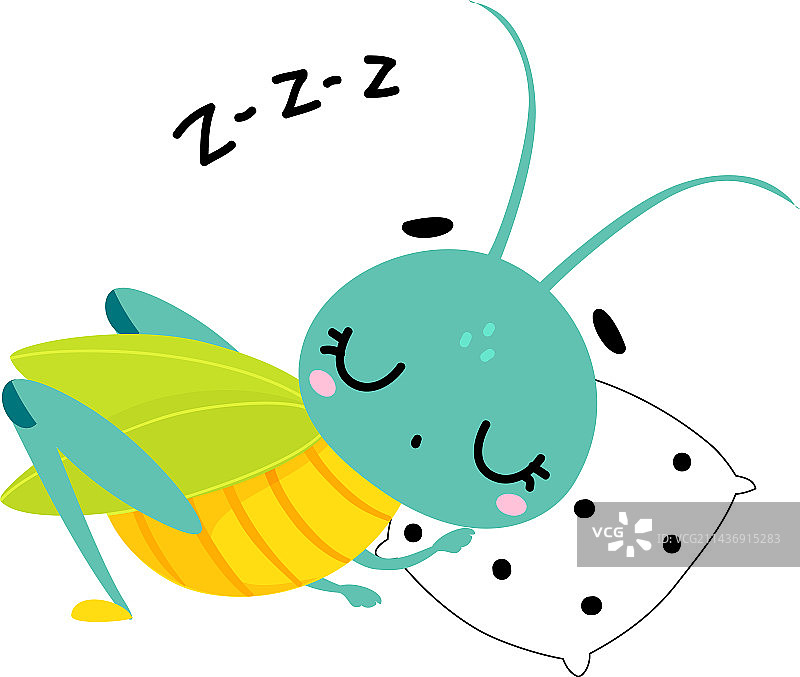 可爱的蚱蜢睡在枕头上有趣的昆虫图片素材