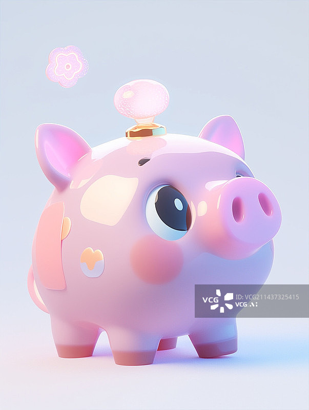 【AI数字艺术】粉红色背景下的小猪存钱罐的特写镜头图片素材
