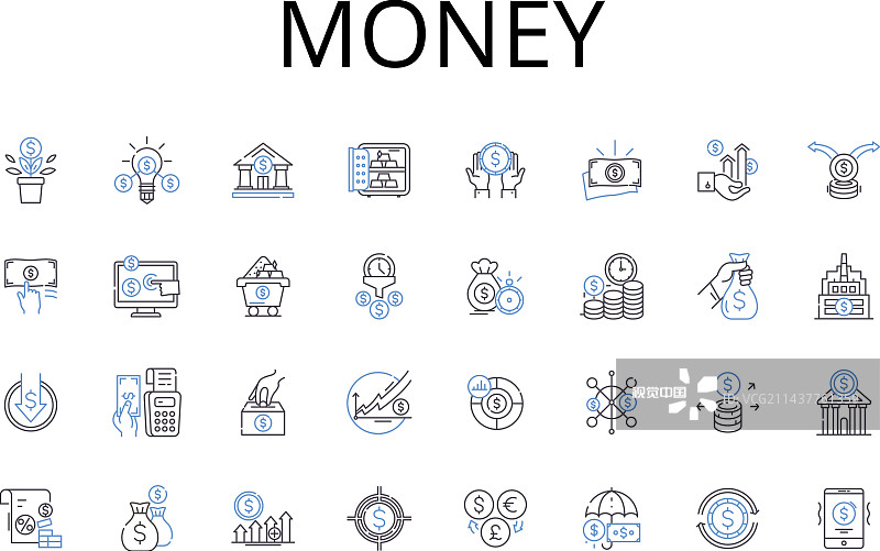 钱线图标收集财富货币图片素材
