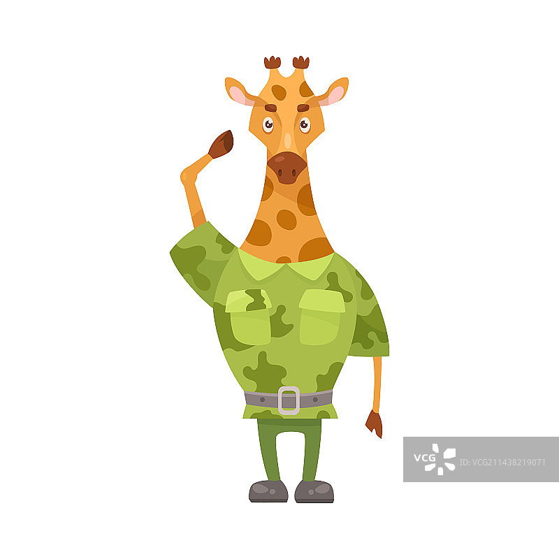 迷彩卡通中可爱的长颈鹿角色图片素材