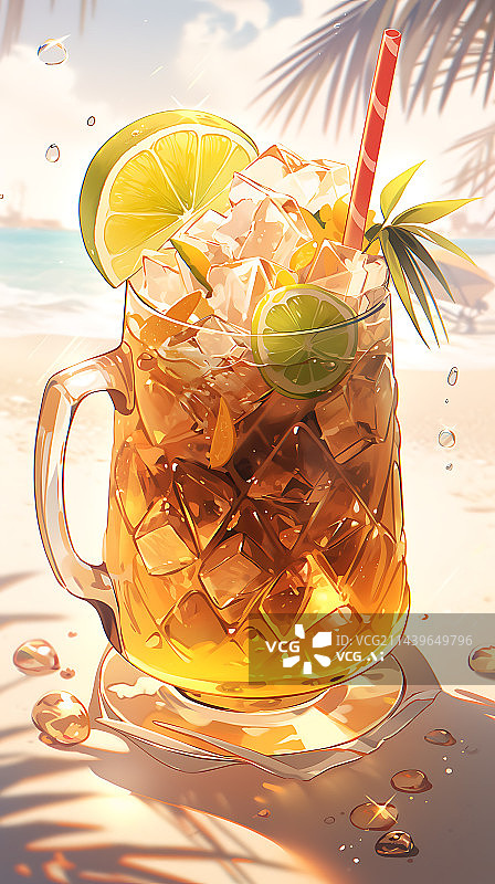 【AI数字艺术】夏季水果冰茶冷饮饮料插画图片素材