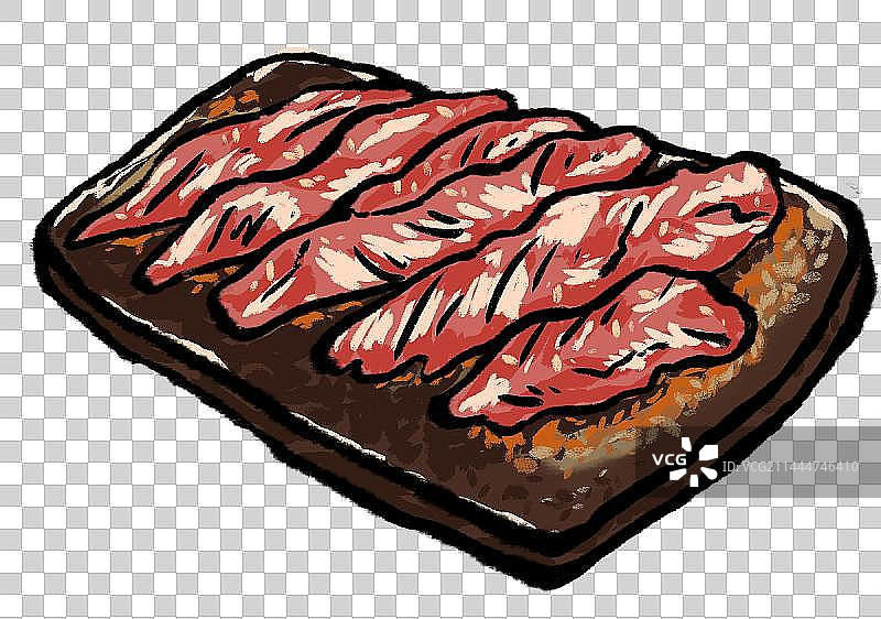美食烧烤日料套餐牛肉五花肉手绘插画元素图片素材