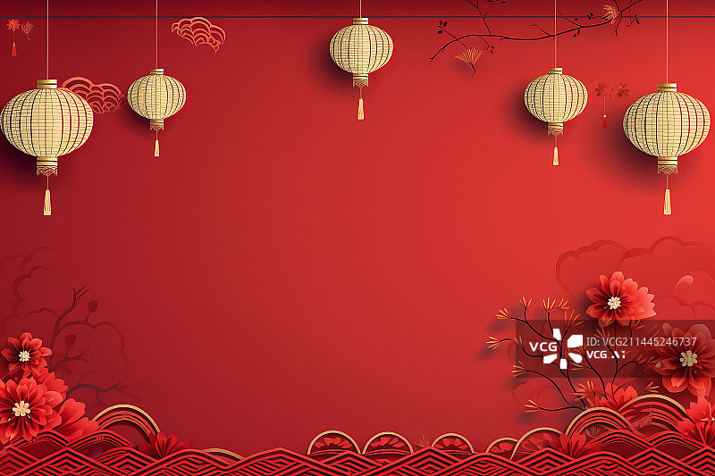 【AI数字艺术】中国传统文化春节节日红色背景图片素材
