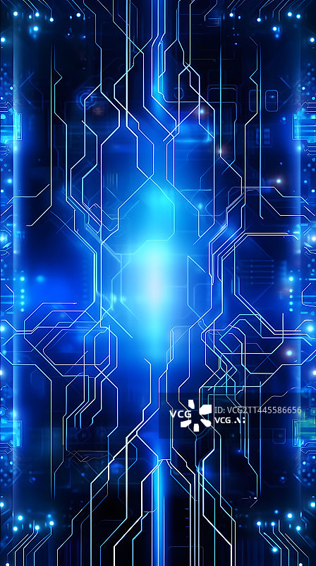 【AI数字艺术】蓝色科技抽象芯片核心概念背景图片素材