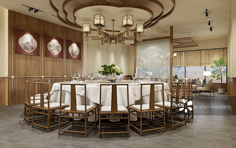 中餐厅新中式风格包房设计图片素材