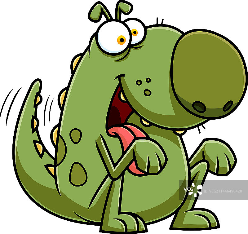 快乐的绿色恐龙狗卡通人物乞讨图片素材