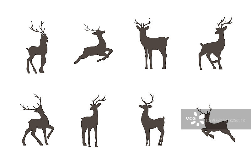 一套鹿的轮廓与鹿角野生动物图片素材