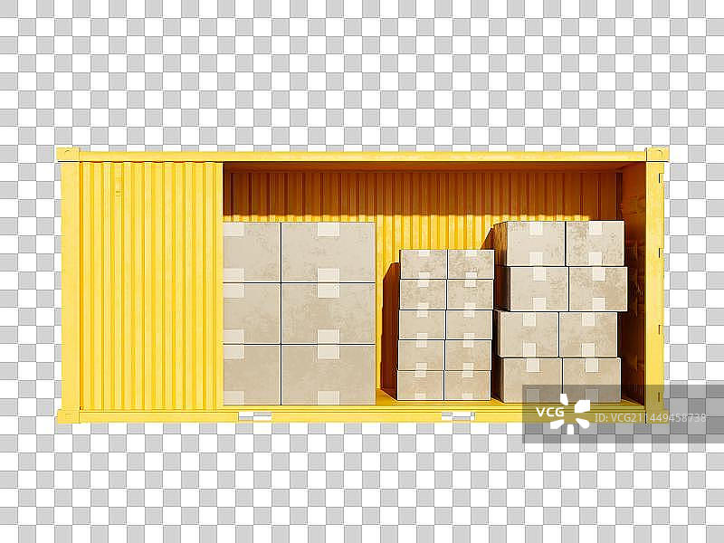 3D渲染打开装有货物的黄色集装箱免抠元素图片素材