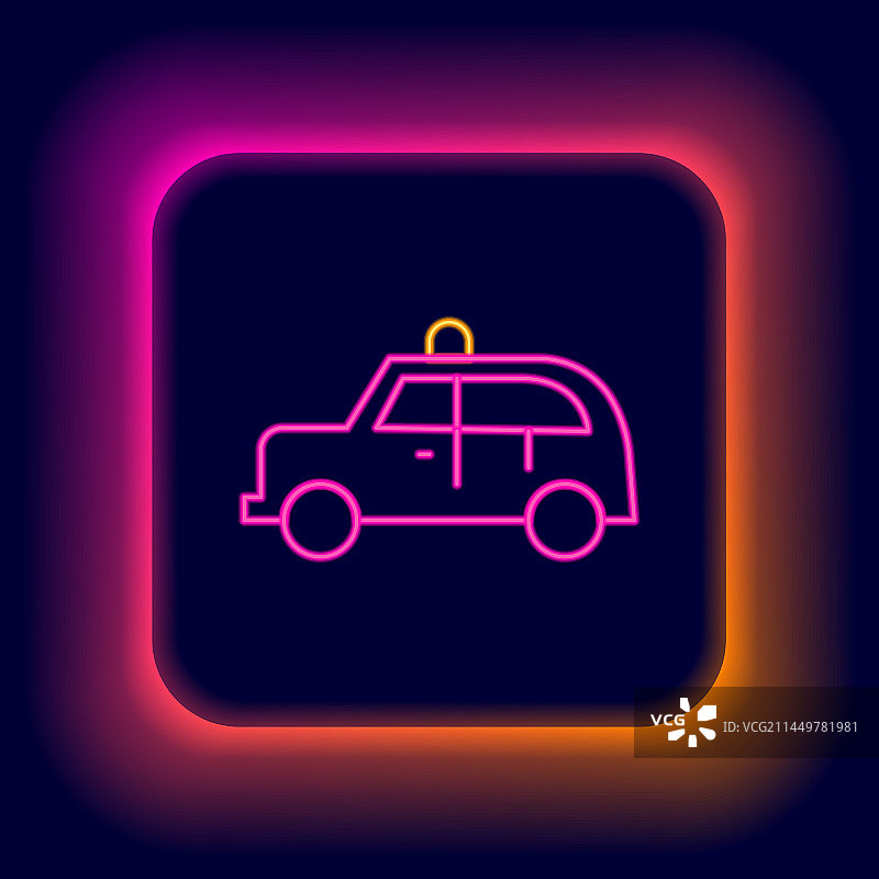 发光的霓虹灯线出租车图标孤立在黑色图片素材